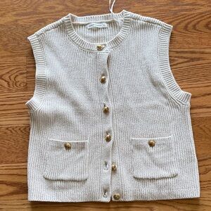 Women's Cream Sleeveless Sweater Vest